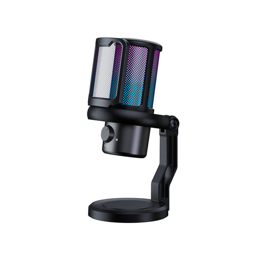 USB computer microphone with capacitor, desktop recording tape, spray-proof mesh, and noise reduction features