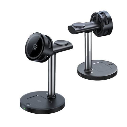 3-in-1 Wireless Charger with Semiconductor-Cooled Magnetic Docking Stand for Wireless Charging of Mobile Phones on Desks
