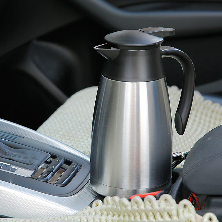 Car-mounted 304 stainless steel large-capacity 12V/24V electric kettle for boiling water and keeping it warm at a constant temperature.