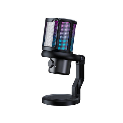 USB computer microphone with capacitor, desktop recording tape, spray-proof mesh, and noise reduction features