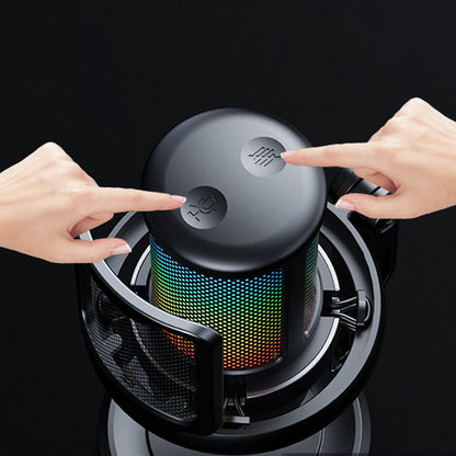 USB computer microphone with capacitor, desktop recording tape, spray-proof mesh, and noise reduction features