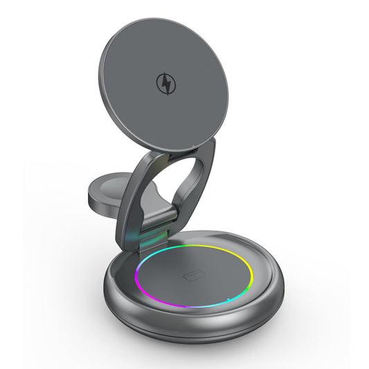 Metal 3-in-1 Wireless Charger with Rotating Phone Stand