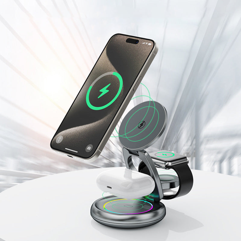 Metal 3-in-1 Wireless Charger with Rotating Phone Stand