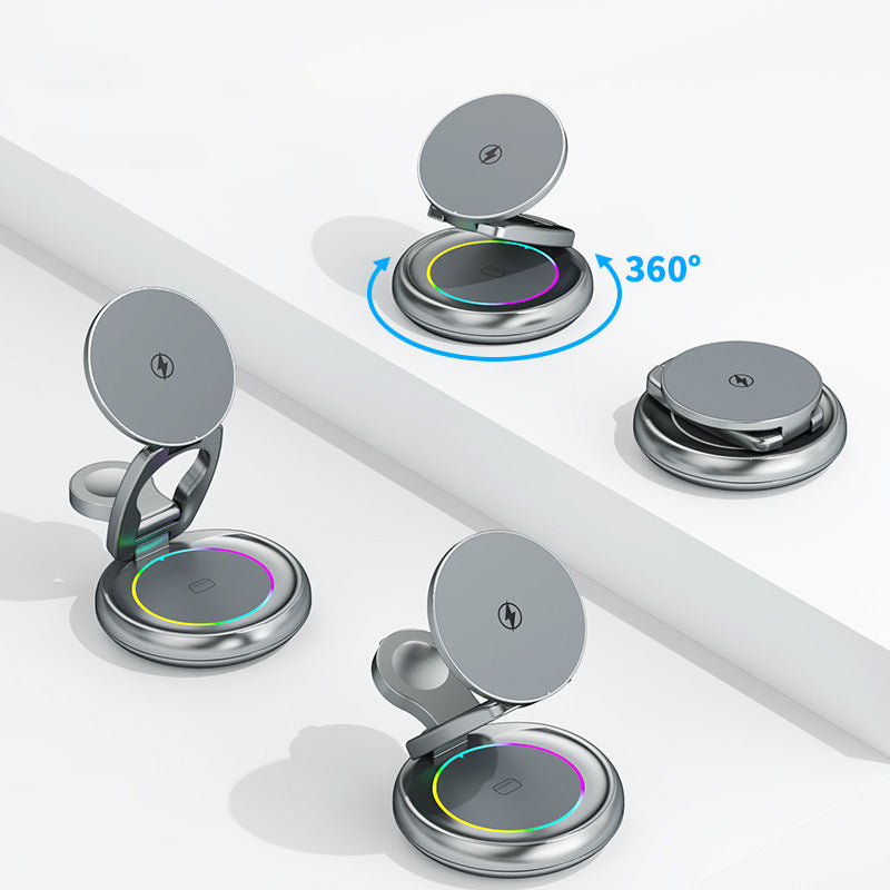 Metal 3-in-1 Wireless Charger with Rotating Phone Stand