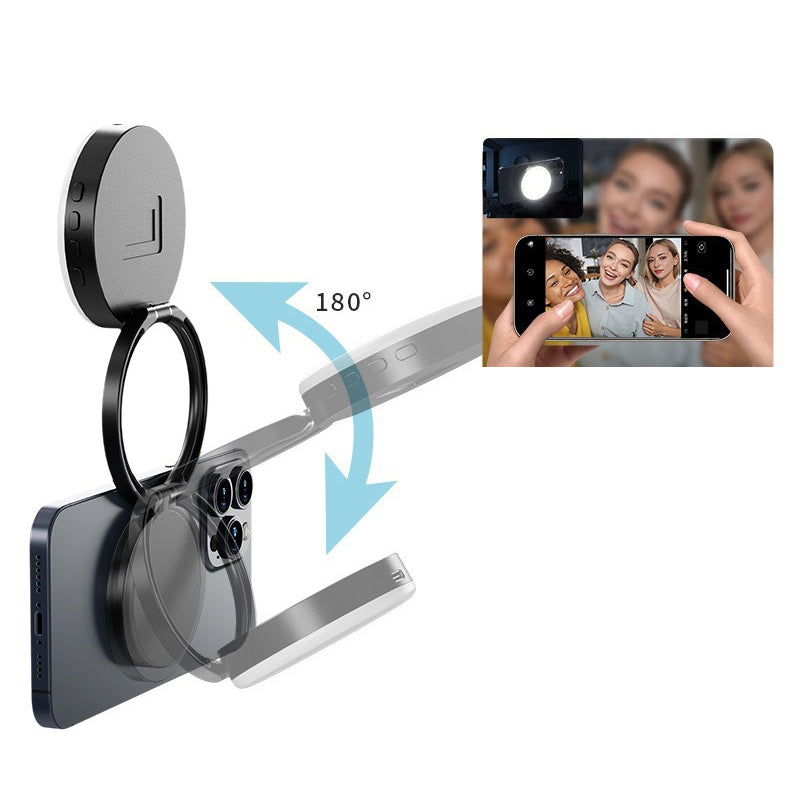 Photography lamp with mirror and magnetic attachment for smartphone flash supplement
