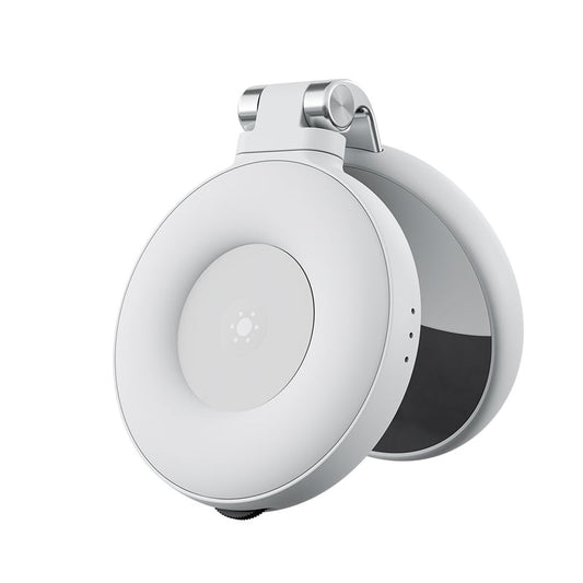 Three-color temperature portable selfie mirror with rotating and extendable design, magnetic attachment for smartphones, and beauty lighting function