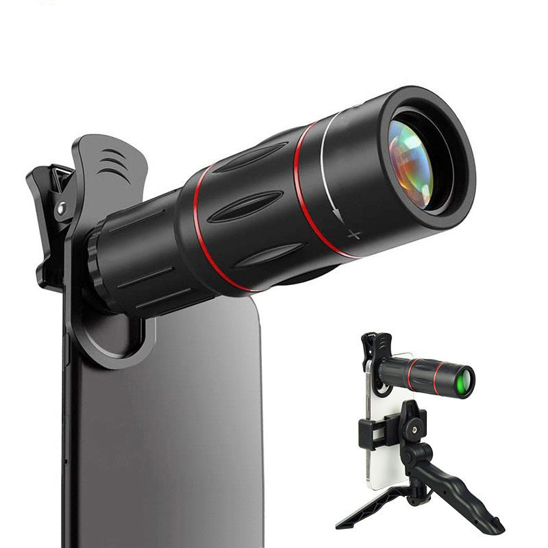 Mobile phone monocular telescope with 18x external telephoto lens for high-definition distant photography in outdoor settings