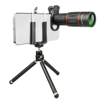 Mobile phone monocular telescope with 18x external telephoto lens for high-definition distant photography in outdoor settings