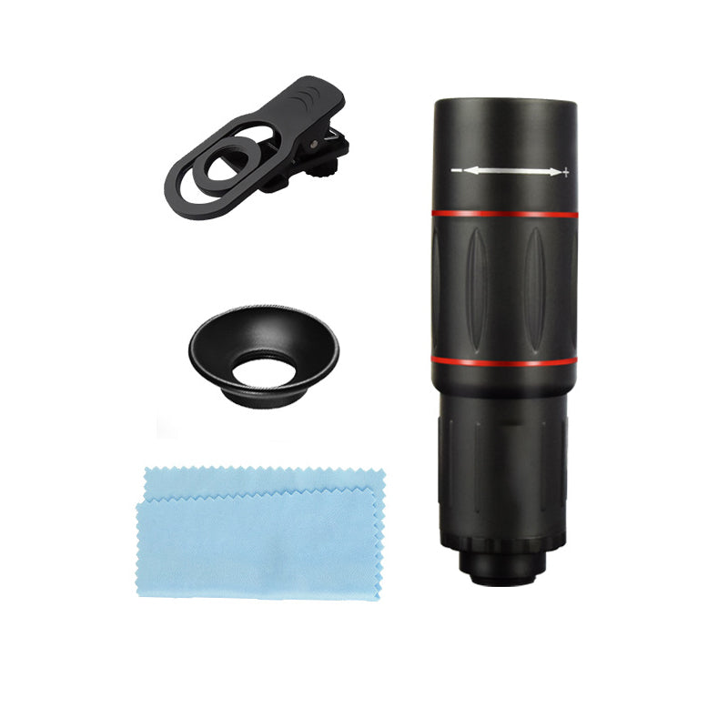 Mobile phone monocular telescope with 18x external telephoto lens for high-definition distant photography in outdoor settings