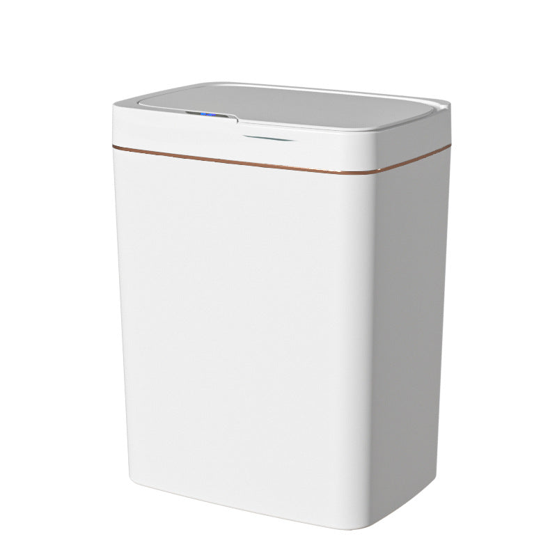 Smart sensor trash can with automatic lid opening, space-saving design, and luxurious design.