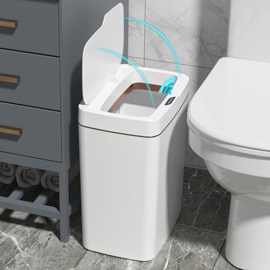 Smart sensor trash can with automatic lid opening, space-saving design, and luxurious design.