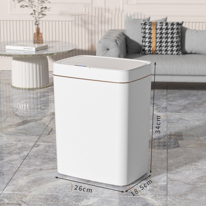 Smart sensor trash can with automatic lid opening, space-saving design, and luxurious design.