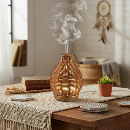New wood grain rattan aroma diffuser humidifier, USB ultrasonic, quiet operation, large mist output
