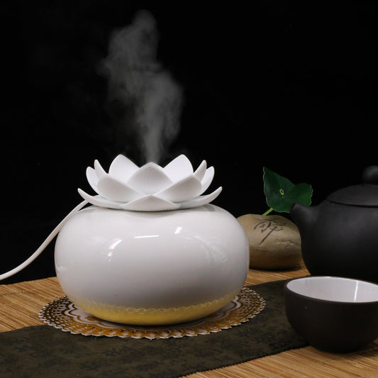 Lotus-shaped ceramic home mini essential oil moisturizing touch humidifier