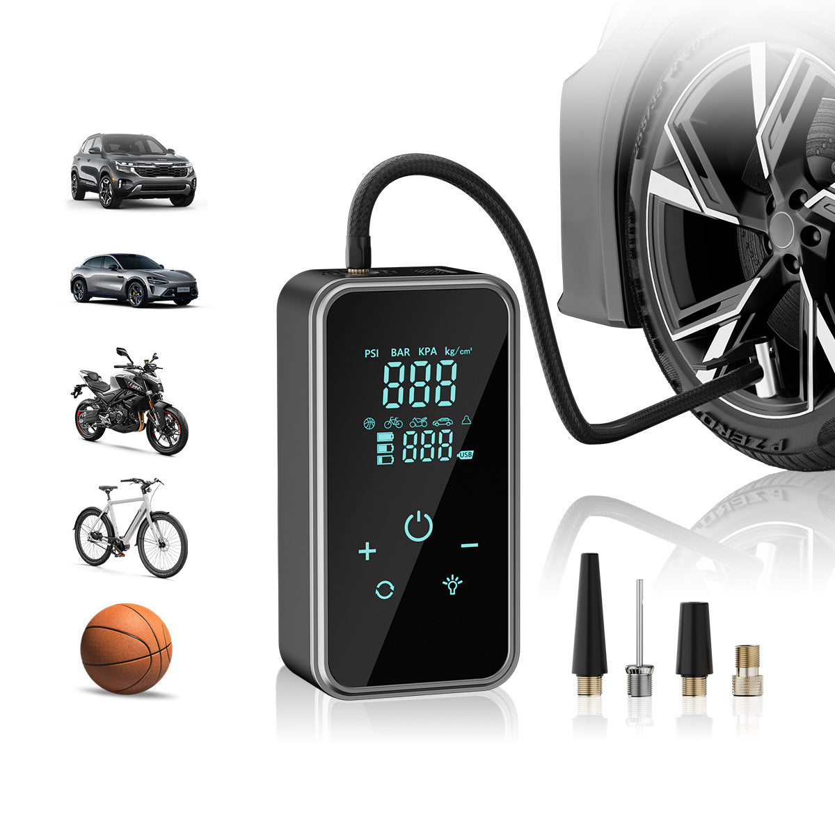 Wireless small portable car tire inflator, smart electric air pump
