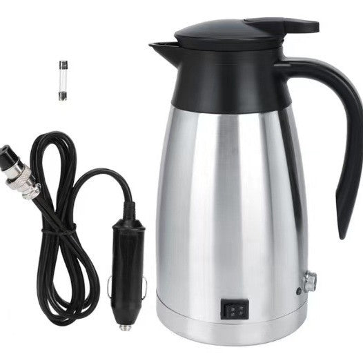 Electric kettle for travel and car use, universal 12V/24V, heats to 100 degrees Celsius, suitable for cars and trucks.