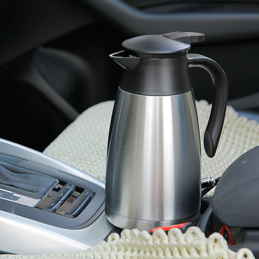 Car-mounted 304 stainless steel large-capacity 12V/24V electric kettle for boiling water and keeping it warm at a constant temperature.