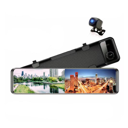 12-inch dashcam streaming rearview mirror, 4K HD full-screen touchscreen, wireless Wi-Fi, dual lenses