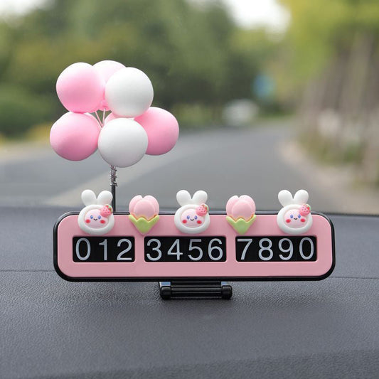Creative temporary parking number plate, cute bunny ornament for girls' car interior decoration, car accessories, and car relocation phone number plate.