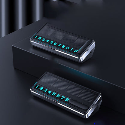 Solar-powered temporary parking sign, vehicle-mounted metal luminous number plate, high-end creative car relocation and phone number plate