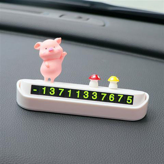 Temporary parking card number, car parking and relocation phone number sign, cute pig car interior center console decoration.