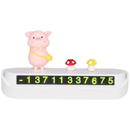 Temporary parking card number, car parking and relocation phone number sign, cute pig car interior center console decoration.