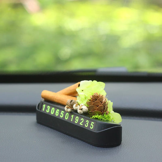 Preserved flower parking number plate, central control aromatherapy car cinnamon decoration, car relocation sign, dried flower car ornament.