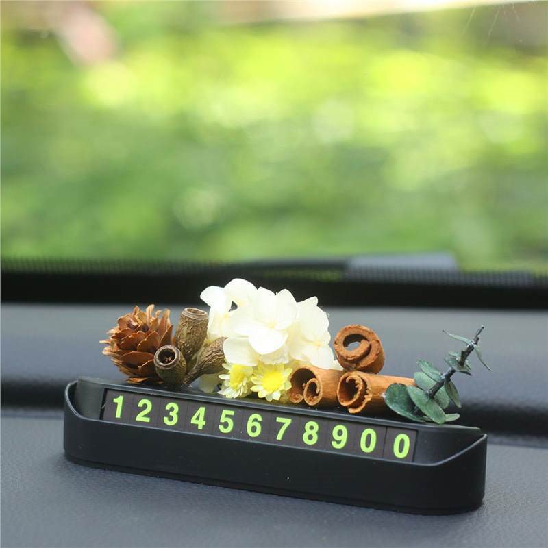 Preserved flower parking number plate, central control aromatherapy car cinnamon decoration, car relocation sign, dried flower car ornament.